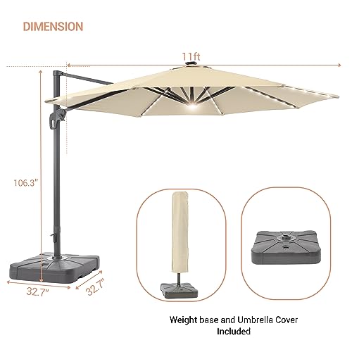 SANLUCE FLAME&SHADE 11FT Patio Umbrella with Solar Lights Sand