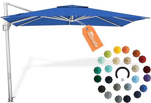 Midtown Umbrellas 9x9 Ft Outdoor Cantilever Patio Umbrella Silver Frame Sunbrella Dark Blue