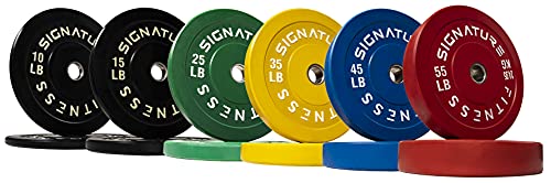 Signature Fitness Olympic Bumper Plate Weight Plates with 7FT Barbell 370LB Set Colored