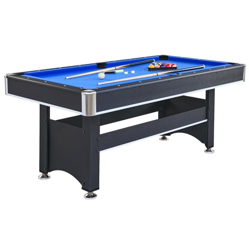 YESGIGA 6-ft Pool Table with Table Tennis Top Black+Blue Felt
