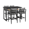 Armen Living Wiglaf Modern Outdoor Patio Bar Table and Stools Set 5 Piece Black