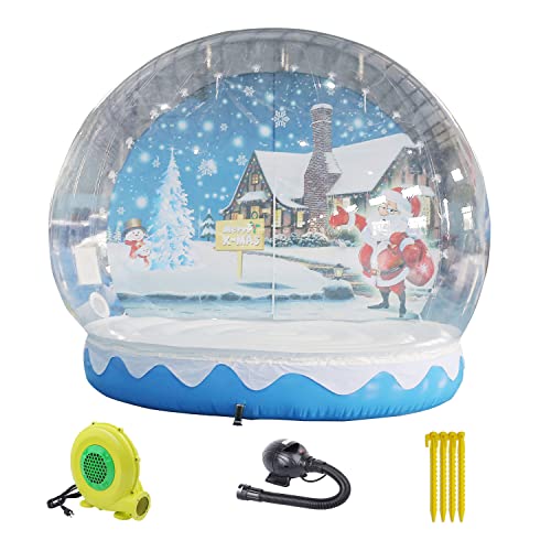 SAYOK Inflatable Christmas Snow Globe Tent with Blower and Pump, 9.84ft Blue & White