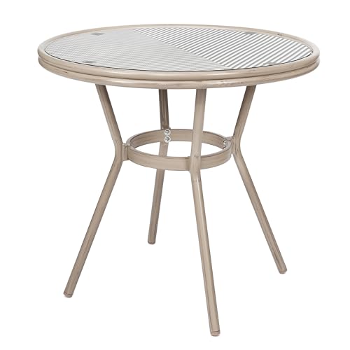 Flash Furniture Marseille Indoor/Outdoor Bistro Set - Tempered Glass Top Table with 4 Chairs - Black & White Textilene/Light Natural Frame