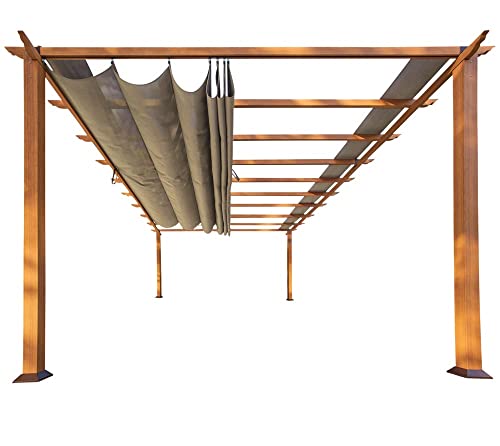 Paragon Outdoor 11’ x 16’ Florence Aluminum Pergola with Retractable Canopy Cocoa