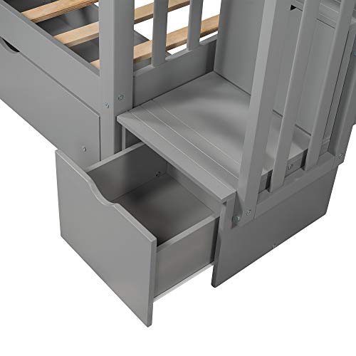 Harper & Bright Designs Full Over Full Bunk Bed with Storage Drawers and Stairway Grey