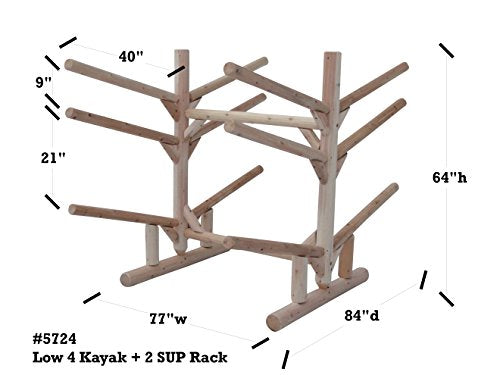 Log Kayak Rack Low 4 Kayak Plus 2 SUP Rack Canyon Brown