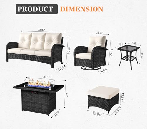 Vakollia 10-Piece Patio Furniture Set with Fire Pit, Black/Beige
