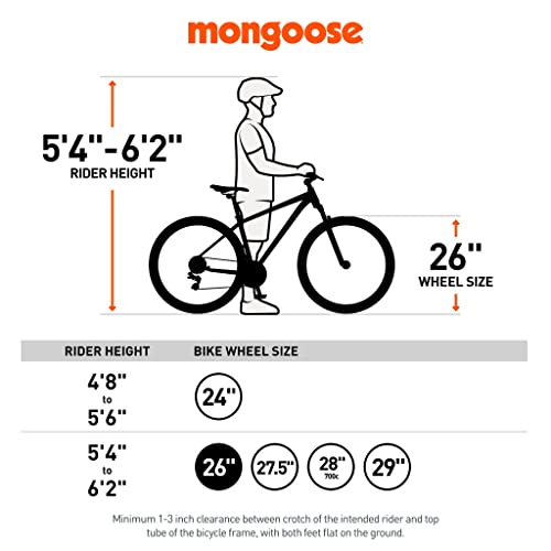 Mongoose Status 2.2 Mountain Bike 26-Inch Wheels 21-Speed Shifters Aluminum Frame Front Suspension Black/Red