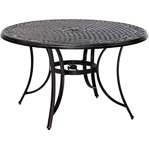 Hanover Fontana 5-Piece Patio Dining Set with Tan Sling Swivel Rocker Chairs and 48" Round Table
