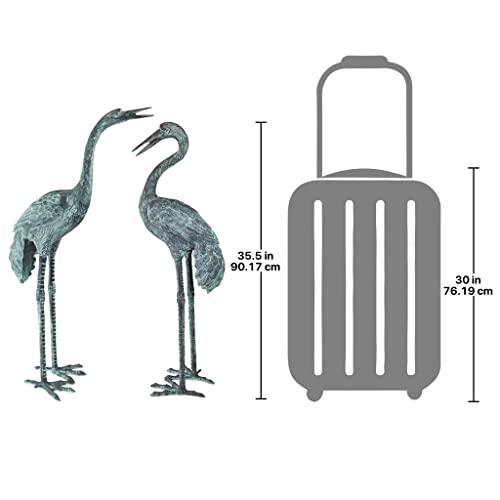 Design Toscano Emerald Verde Large Cranes Cast Bronze Garden Statue Set Verdigris