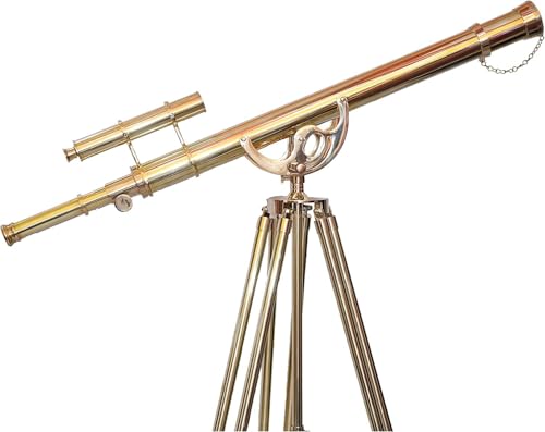 Antiqueex Vintage Nautical Telescope 65" Adjustable Wooden Tripod Shiny Brass Finish