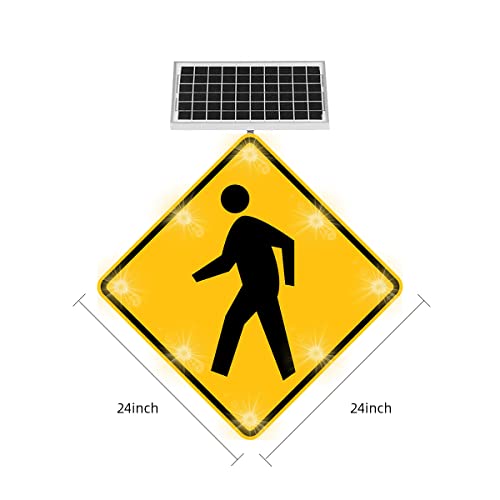 Generic 24" Solar Pedestrian Crossing Sign LED Yellow