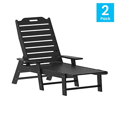 Taylor & Logan Edgley Set of 2 Adjustable Adirondack Loungers with Cup Holder Black