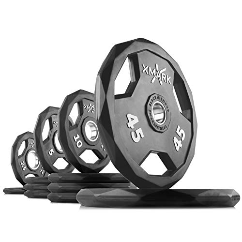 XMark LUMBERJACK Olympic Bar Set with a 155 lb Set BLACK DIAMOND Rubber Coated Weight Plates 20) BAR and 155 lb Set