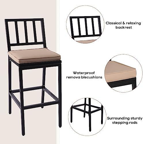 ONLYCTR 7 Piece Outdoor Bar Set with Cushions, Metal Patio Bar Table and Stools, Black