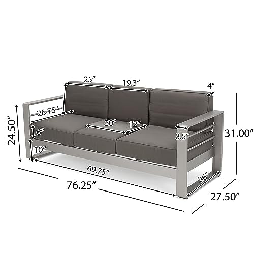 Christopher Knight Home Cape Coral Outdoor 6-Seater Aluminum Conversation Set Silver + Khaki
