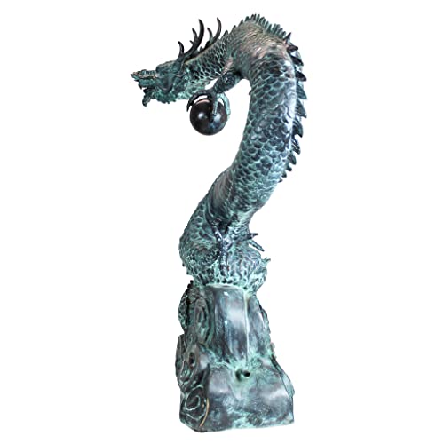 Design Toscano Dragon with Oriental Power Orb Bronze Garden Statue Two Tone Bronze & Verdigris