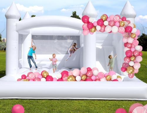 Okayego 15x15FT White Bounce House Castle with Slide & Ball Pit