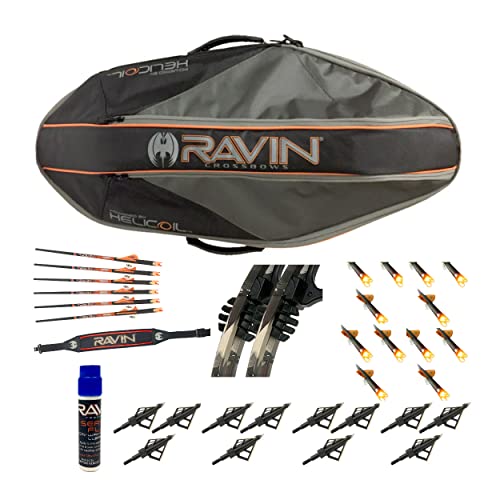 RAVIN Crossbows Protective Soft Case Bundle with Arrows, Sling, Hat, Dampeners, and Broadheads Black Orange