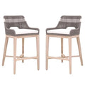 Home Square 2 Piece Outdoor Upholstered Rope Barstool Set Dove Gray Teak