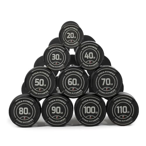 Titan Fitness Rubber EZ Curl Fixed Barbells 20 LB-110 LB for Strength Training & Weightlifting