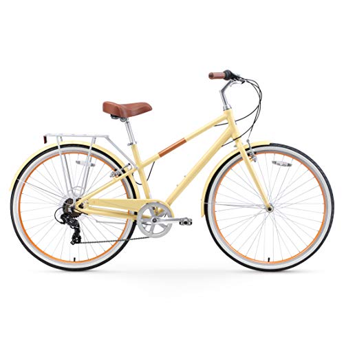 sixthreezero Women's 7-Speed Hybrid Road Bike with Rear Rack, 28-Inch Wheels, Cream