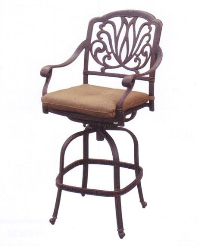Patio Land Elizabeth Outdoor Patio Barstool Set of 4 Counter Height 26" Dark Bronze with Walnut Cushions