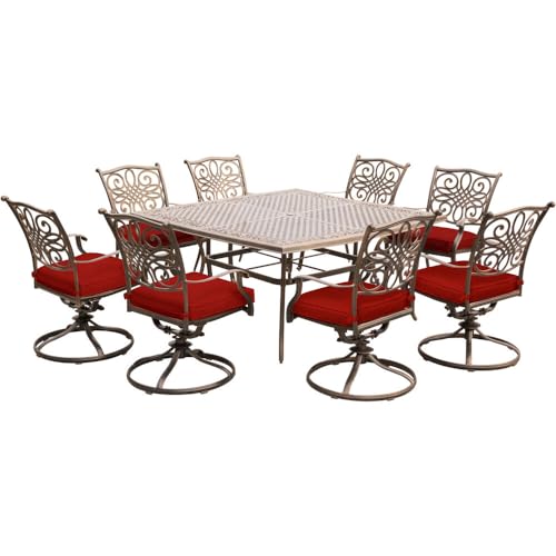 CAMBRIDGE Seasons 9-Piece Outdoor Dining Set with 8 Swivel Chairs and 60x60 Table Red