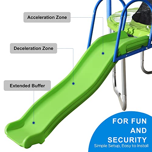 Steelway 12ft Trampoline Combo with Swing, Slide, Safety Net & Basketball Hoop Green