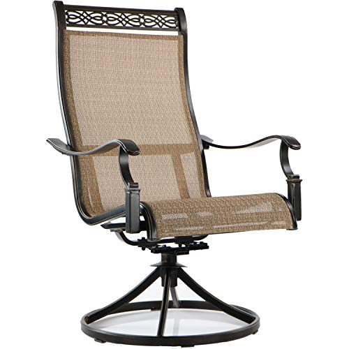 Hanover Manor 11-Piece Outdoor Dining Set with 4 Sling Swivel Rockers and 6 Stationary Chairs Tan