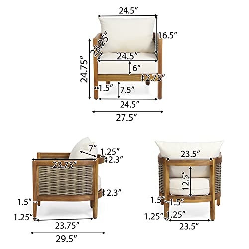 Christopher Knight Home Burchett Outdoor 4pc Chat Set Acacia Wood Wicker Teak Finish Mixed Brown Beige