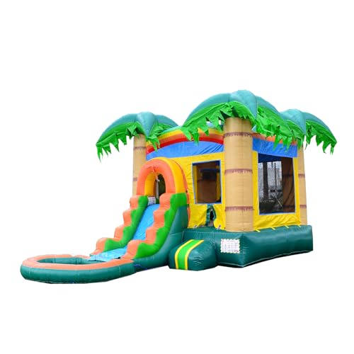 HERO KIDDO Tropical Breeze Bounce House Water Slide Inflatable Yellow Green