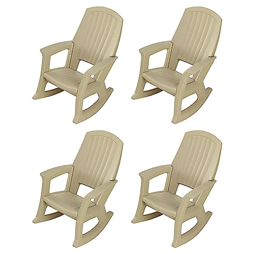 Semco Heavy-Duty All-Weather Plastic Rocking Chair Tan (4 Pack)