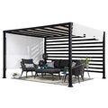 Sunjoy 10x12 ft Steel Outdoor Pergola with White Adjustable Shade and Privacy Screen