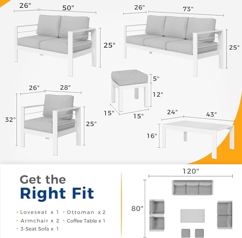 Wisteria Lane Aluminum Outdoor Patio Furniture Set Light Grey