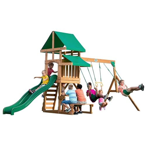 Backyard Discovery Belmont Cedar Wood Playset Swing Set Green
