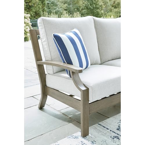 Signature Design by Ashley Rainier Ranch Outdoor Loveseat with Cushions and Pillows Light Brown & Light Gray
