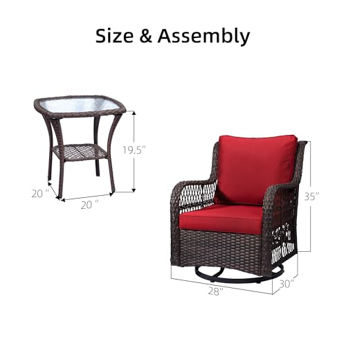 IDEALHOUSE 2024 Patio Furniture Bistro Set 3-Piece Swivel Rocking Wicker Chairs Red
