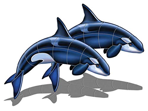 Custom Mosaics Inc. Orca A Double Porcelain Swimming Pool Mosaic 48" x 35" with Shadow