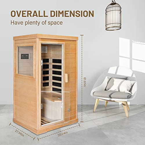 HOSAUNA Far Infrared Sauna 1-Person Canadian Hemlock Wood Indoor Spa 800W