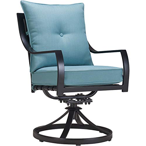 Hanover Lavallette 5-Piece Outdoor Dining Set with Swivel Rocker Chairs and Glass-Top Table Blue
