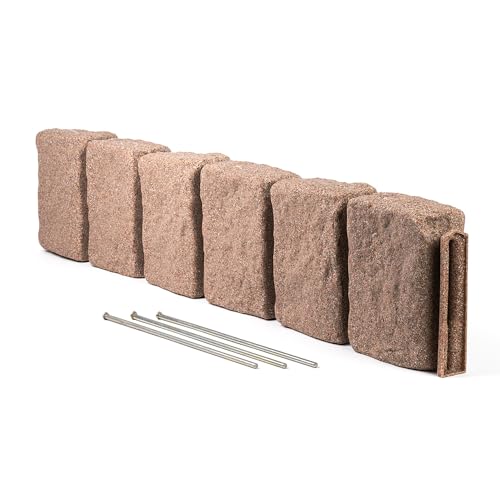 Beuta Cobblestone BlockXL Lawn and Garden Landscape Edging - 9.5" Tall Natural Resin, Fade Rust and Corrosion Resistant, Includes 3 Anchoring Spikes