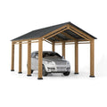 Sunjoy Heavy Duty Wood Gazebo Carport 11 ft. x 20 ft. Black/Wood Color