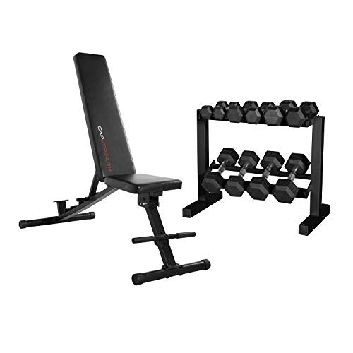 CAP Barbell Dumbbell Set with Rack & Bench Bundle Black