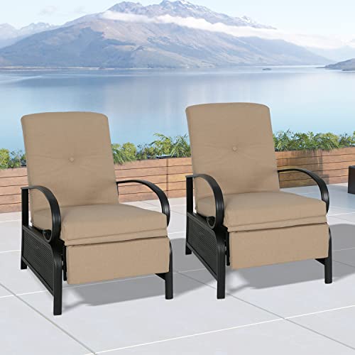 Patio Tree Adjustable 2-Piece Lounge Chair Recliner Sofa with Removable Cushion Beige