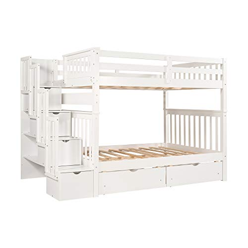 Harper & Bright Designs Full Over Full Bunk Bed with Storage Drawers and Stairway Shelves White