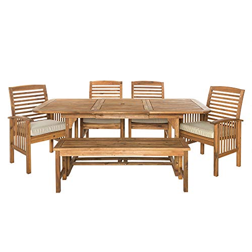 Walker Edison Maui Modern 6-Piece Solid Acacia Wood Outdoor Dining Set Brown