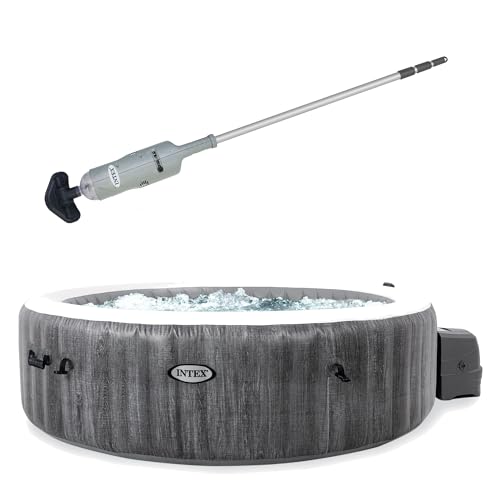 Intex Rechargeable Pool Vacuum Cleaner & 6 Person Bubble Massage Hot Tub Greywood