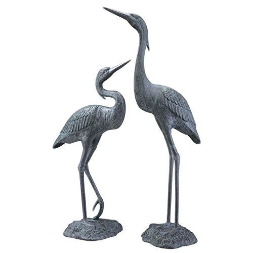 SPI Weathered Gray Finish Heron Pair Garden Sculpture Bronze