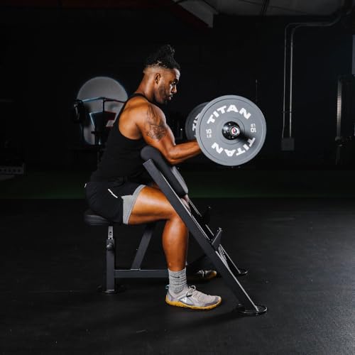 Titan Fitness Seated Preacher Curl Bench Black, Max Load 250 LB, Bicep Curl Support Training